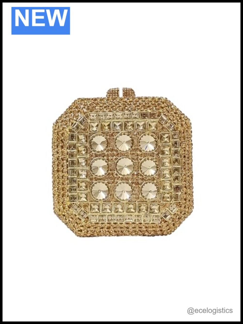 Crystal Rhinestone Octagonal Box Clutch Evening Bag - Faux Leather Glitter